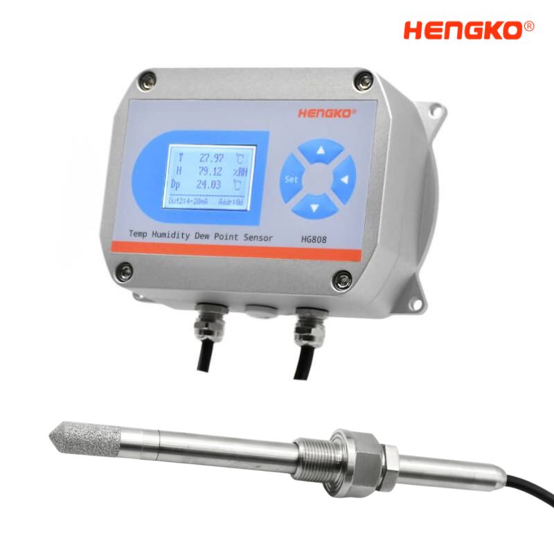 high temperature humidity transmitter with extended screw metal probe display 200 degree